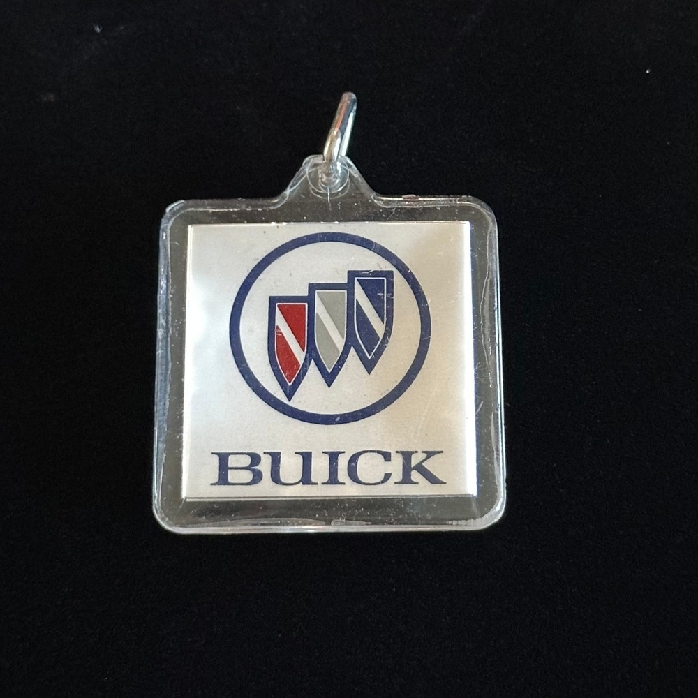 Vintage Buick Logo Keychain Tri-Shield Emblem Clear Acrylic Square Key Ring